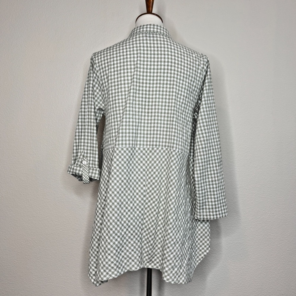 HABITAT Clothes to Live In Tunic Blouse Top SMALL Sage Green‎ Gingham Lagenlook - Picture 5 of 9